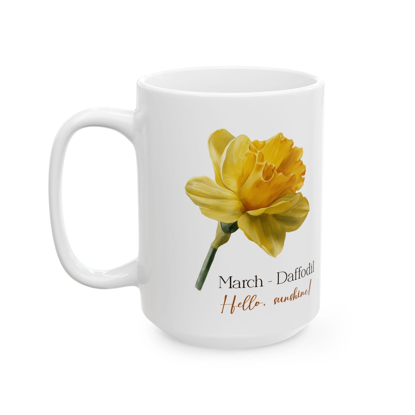 March Daffodil Mug | Floral 15oz Coffee Cup, Spring Botanical Drinkware