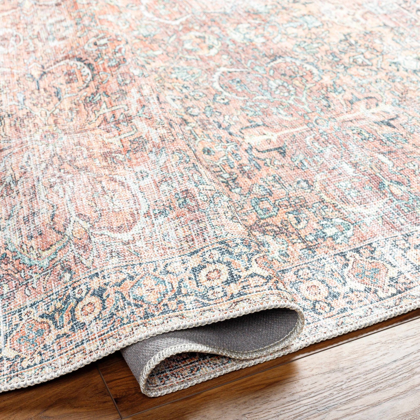 Peach Noda Vintage Washable Area Rug