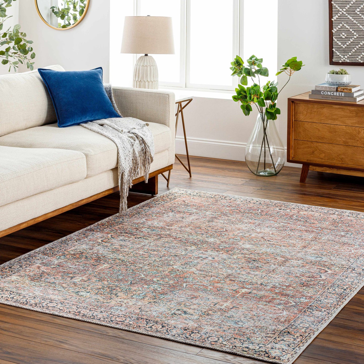 Peach Noda Vintage Washable Area Rug