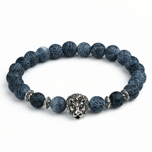 Lion charm black agate bracelet - Black Agate stone Perfect for Gift