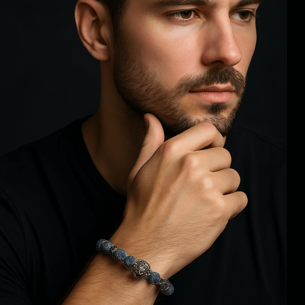Lion charm black agate bracelet - Black Agate stone Perfect for Gift