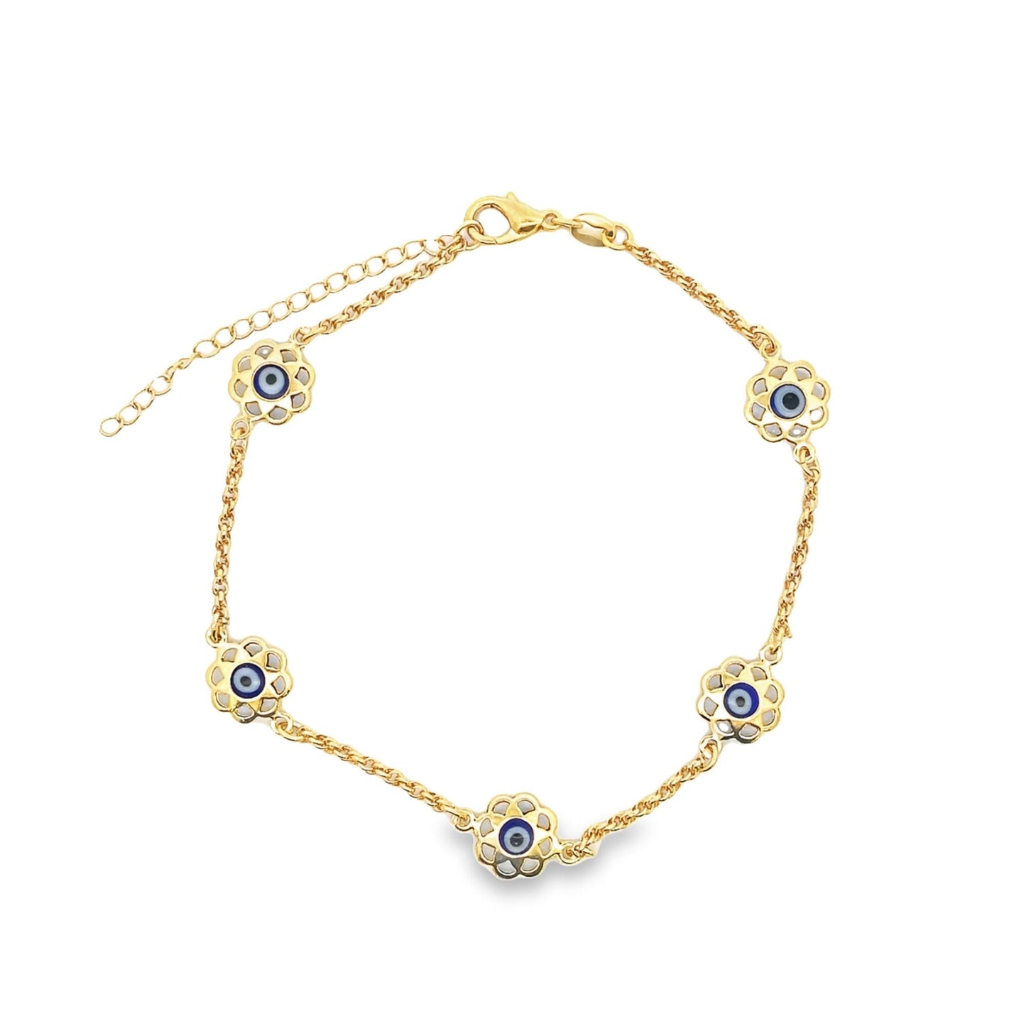18K Gold Filled Flower Evil Eye Charm Bracelet (I224)