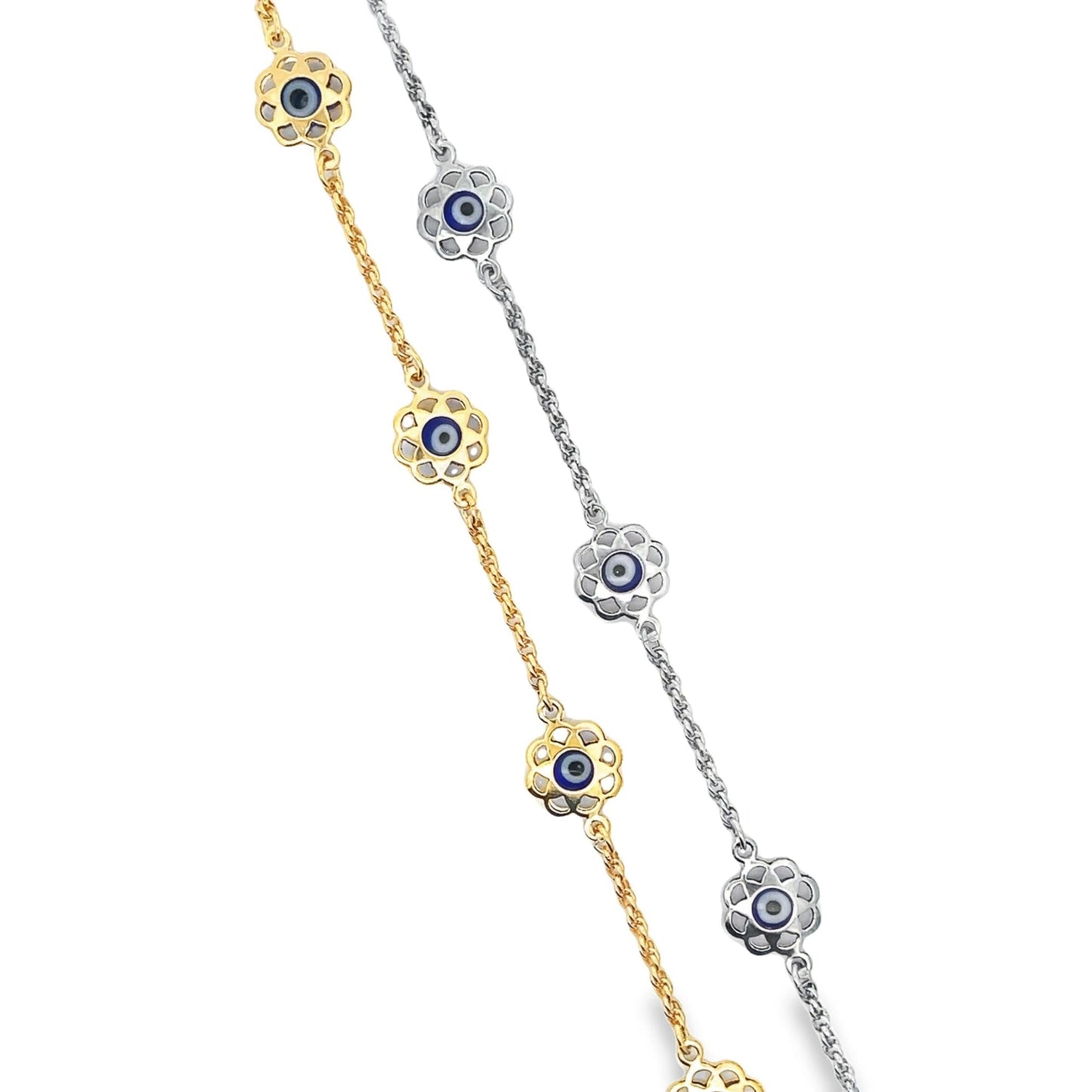 18K Gold Filled Flower Evil Eye Charm Bracelet (I224)