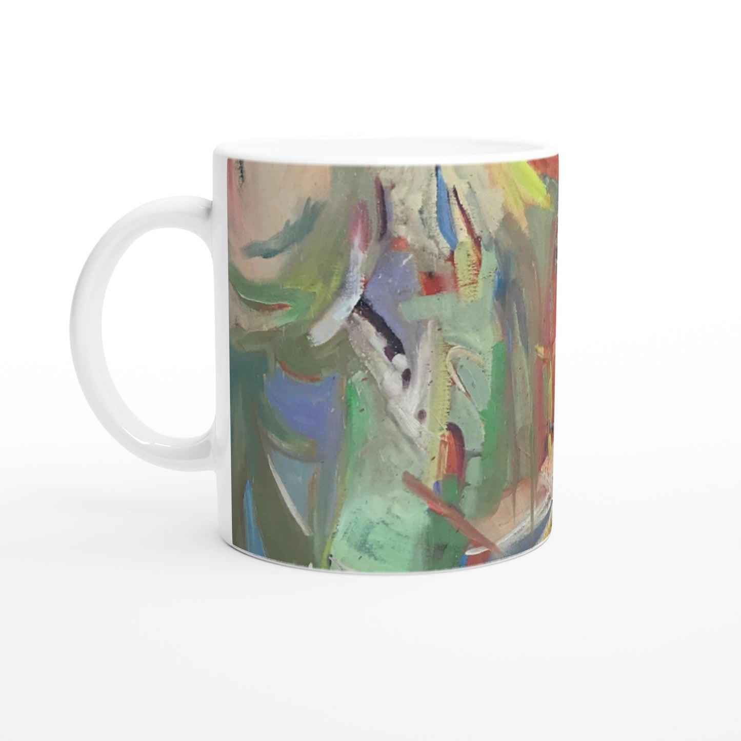 11oz White Ceramic Mug | Coffee Cup with 'All Seasons' Abstract Artwork by American Artist Barbara Cleary