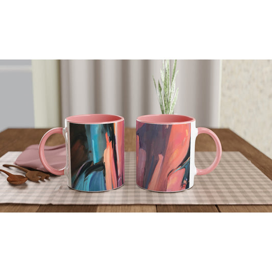 11oz White Ceramic Mug with Color Inside | Coffee Cup with 'Colorscape' Abstract Artwork by American Artist Barbara Cleary