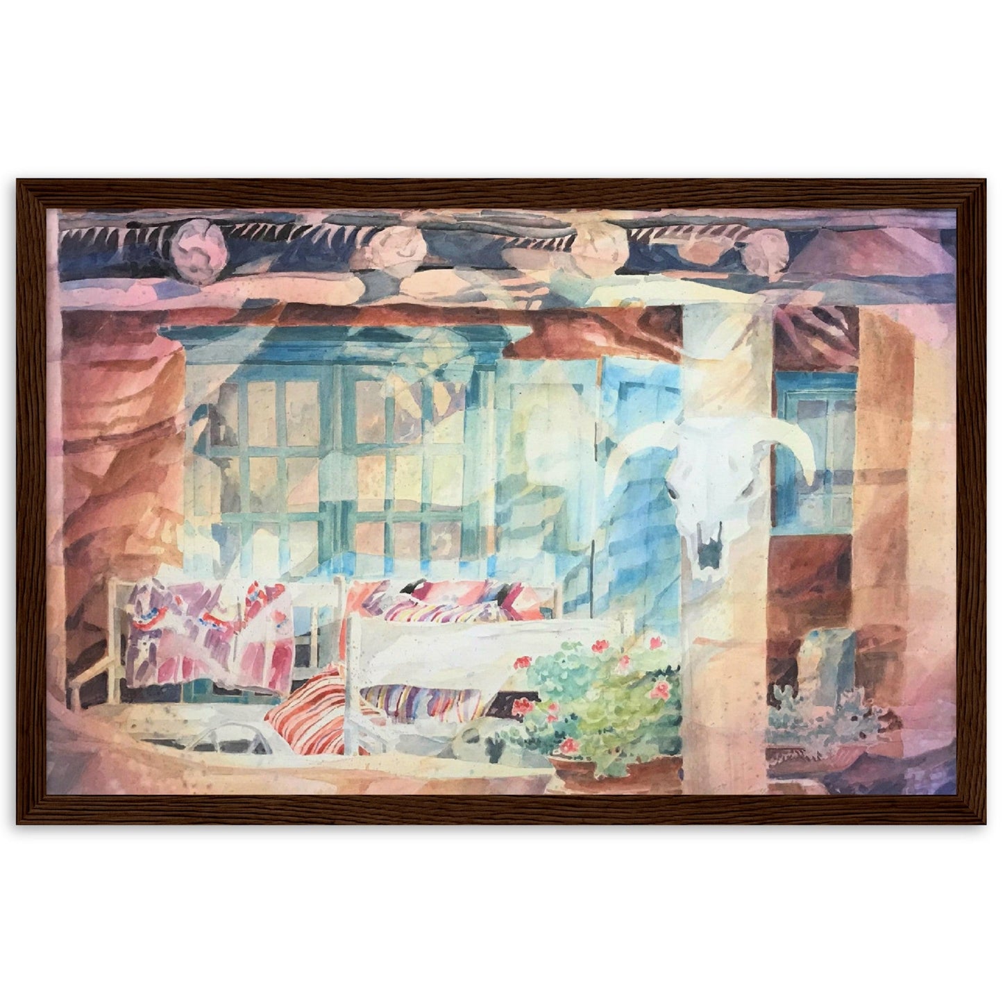 'Southwestern Home' Watercolor I 12x18 inch Wooden Framed Southwest Art Print I Original Artwork by American Artist Barbara Cleary