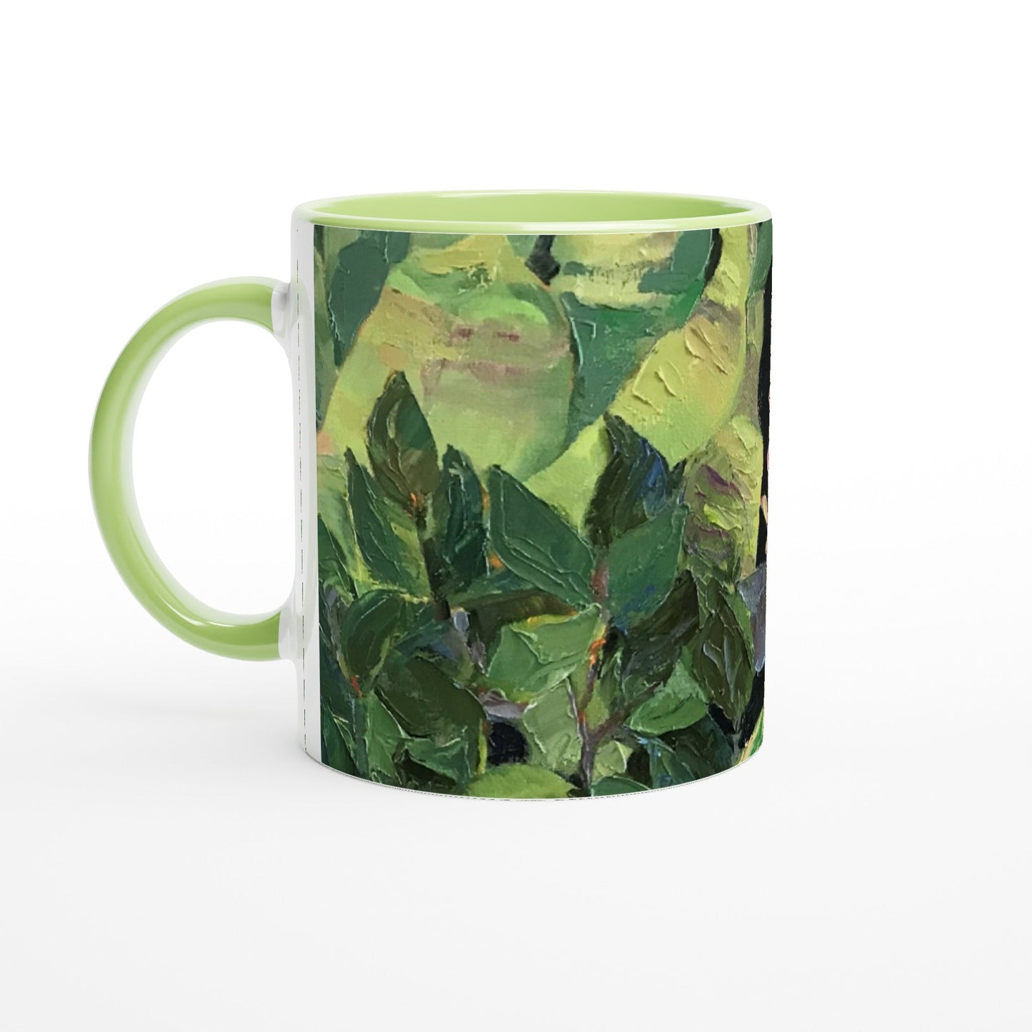 11oz White Ceramic Mug with Color Inside | Coffee Cup with 'Bromiliads' Floral Artwork by American Artist Barbara Cleary