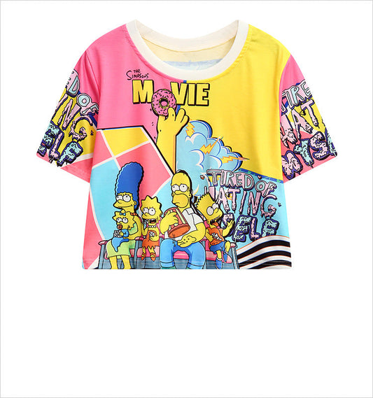 Women  Cartoon Printed  Girl Donuts O-neck T Shirts