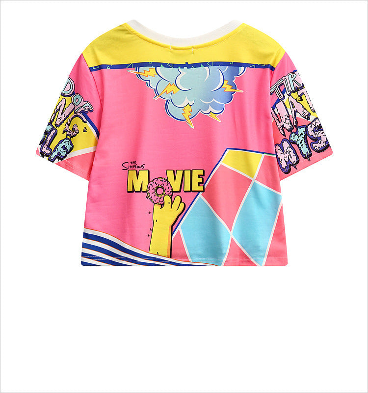 Women  Cartoon Printed  Girl Donuts O-neck T Shirts