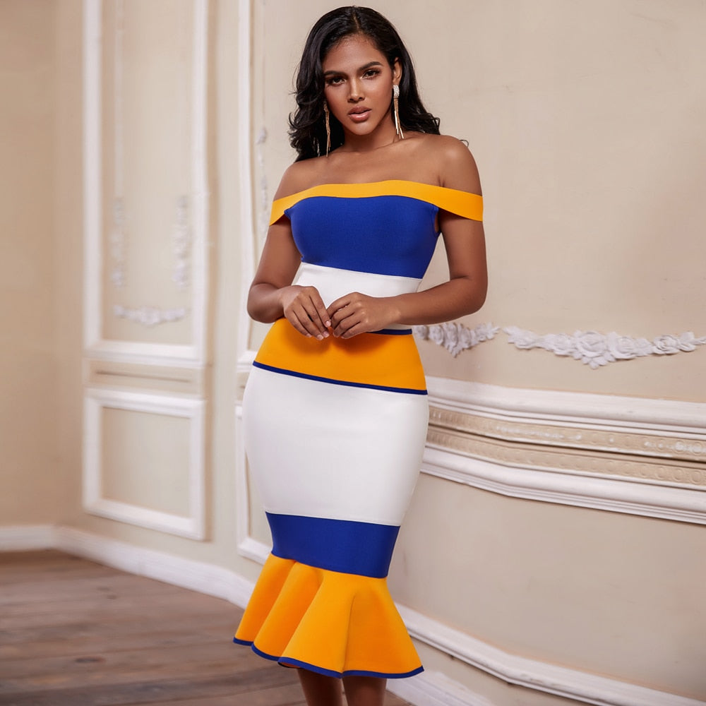 New Arrivals Bandage Dresses Off Shoulder Celebrity Bandage Dresses Yellow  Mermaid Party Dresses