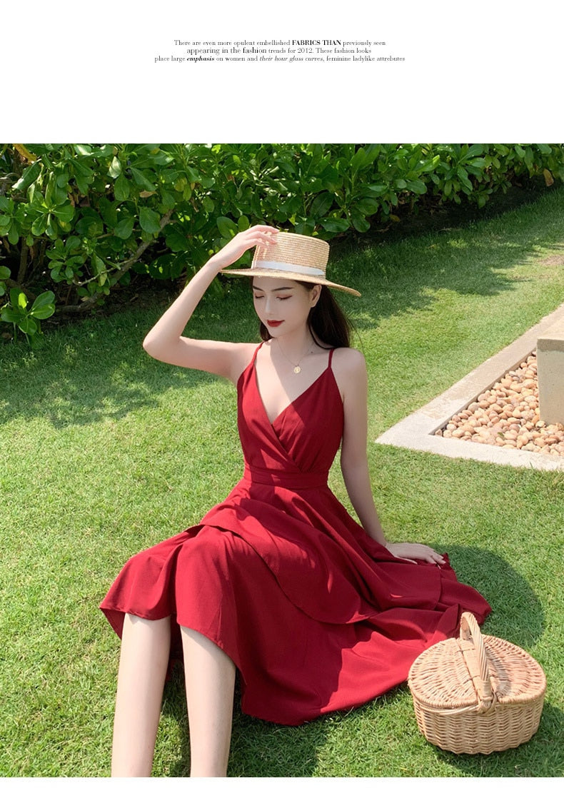 Summer Ruffles Sexy Dress Women Red Spaghetti Strap V Neck Backless Dresses Mini Zipper Club Party Female Dress Vestidos