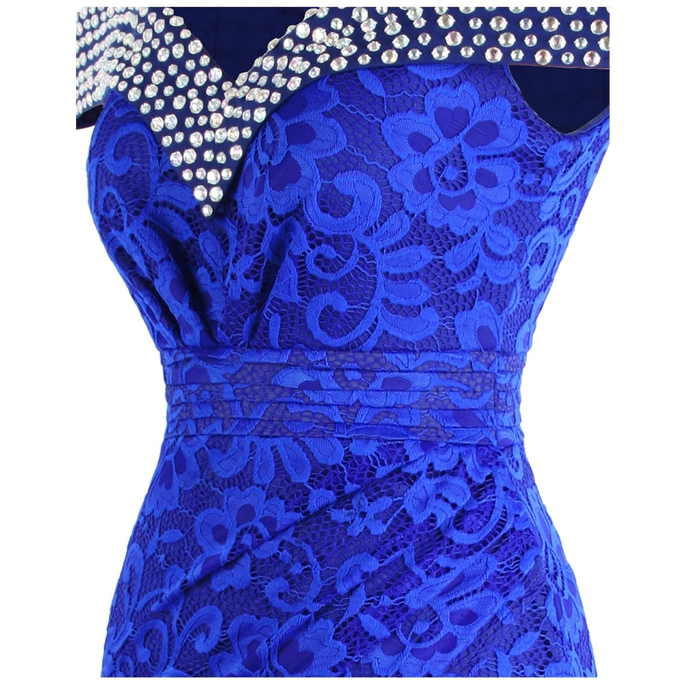 Women's Beading Boat Neck Lace Pleated Party Gown Slit Long Formal Mermaid Evening Dresses