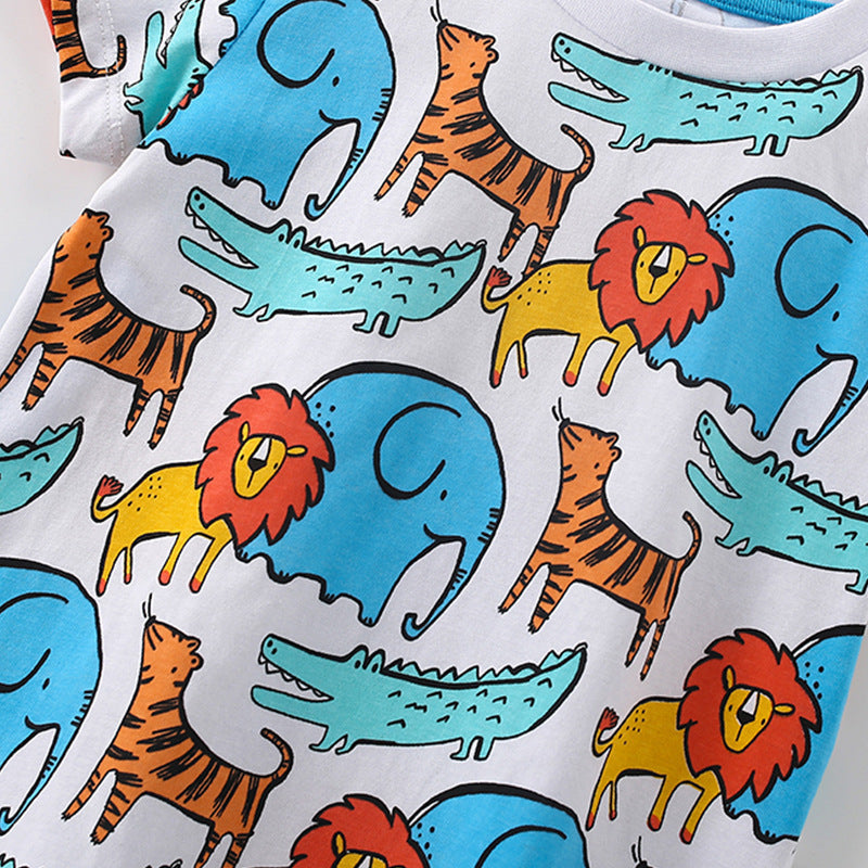 Lions and Elephants Pattern T-shirt and Shorts Clothing Set for Boys, MyKids-USA®, Baby & Toddler Outfits, MyKids-USA -  -  -  -  -  -  - .