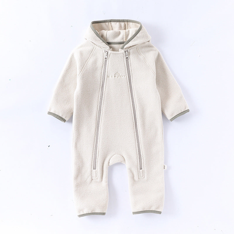 Winter Arrival Baby Unisex Long Sleeves Solid Color Letters Pattern Zip-up Rompers, MyKids-USA®, Baby One-Pieces, MyKids-USA - Size/Age - 66 (3-6M) - Color - Beige -  -  - TR2509182221-A.