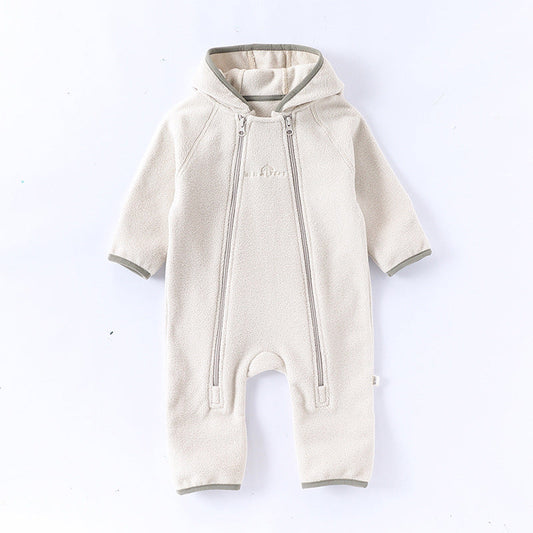 Winter Arrival Baby Unisex Long Sleeves Solid Color Letters Pattern Zip-up Rompers, MyKids-USA®, Baby One-Pieces, MyKids-USA - Size/Age - 66 (3-6M) - Color - Beige -  -  - TR2509182221-A.