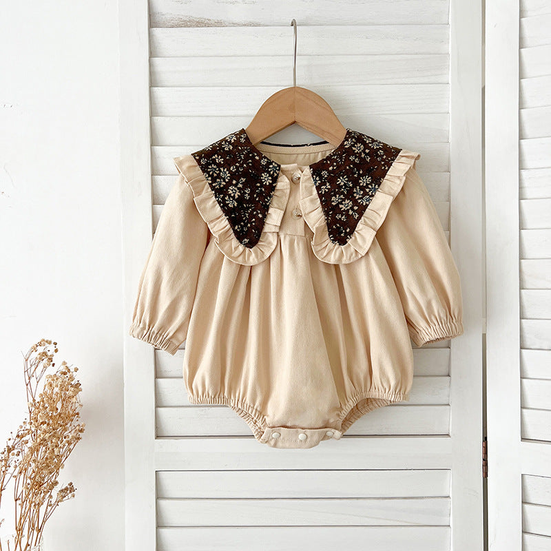 Autumn Vintage Flowers Pattern Embroidery Collar Baby Kids Girls bodysuit and Dress – Princess Sister Matching Set