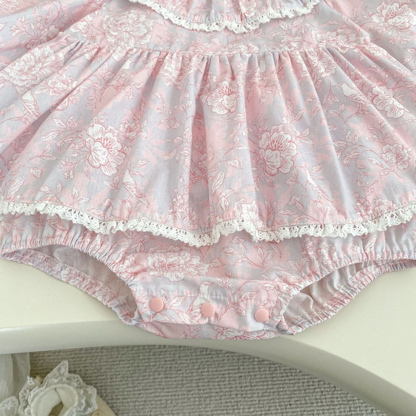 Spring Arrival Baby Girls Long Sleeves Flowers Pattern Pink Bodysuit Dress