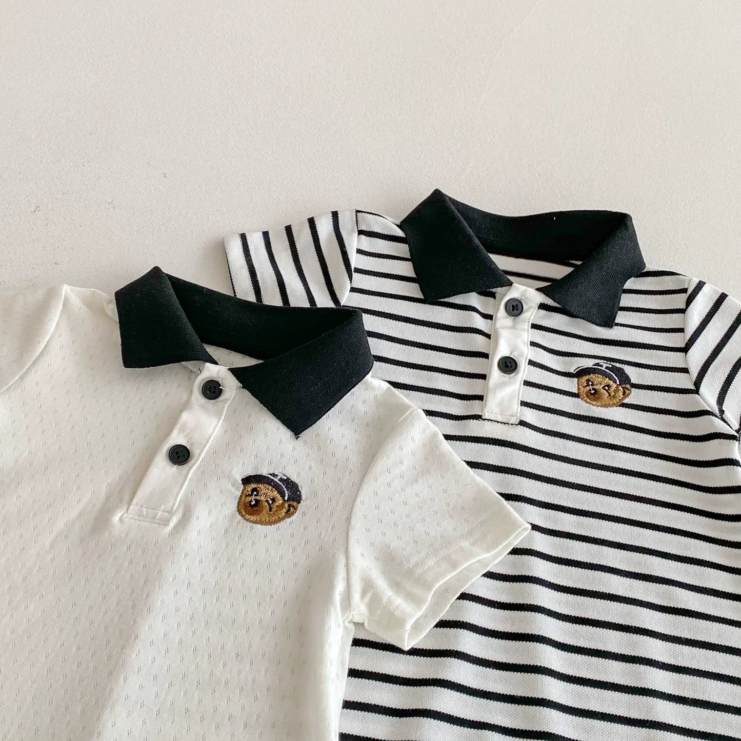 Summer Arrival Baby Boys Teddy Bear Pattern Short Sleeves Rompers with Turn-down Collar, MyKids-USA®, Baby One-Pieces, MyKids-USA -  -  -  -  -  -  - .