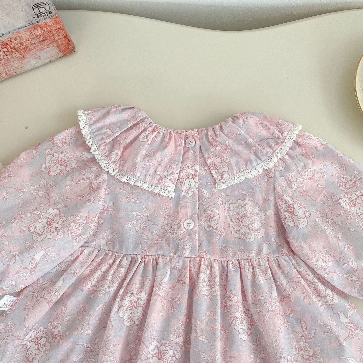 Spring Arrival Baby Girls Long Sleeves Flowers Pattern Pink Bodysuit Dress