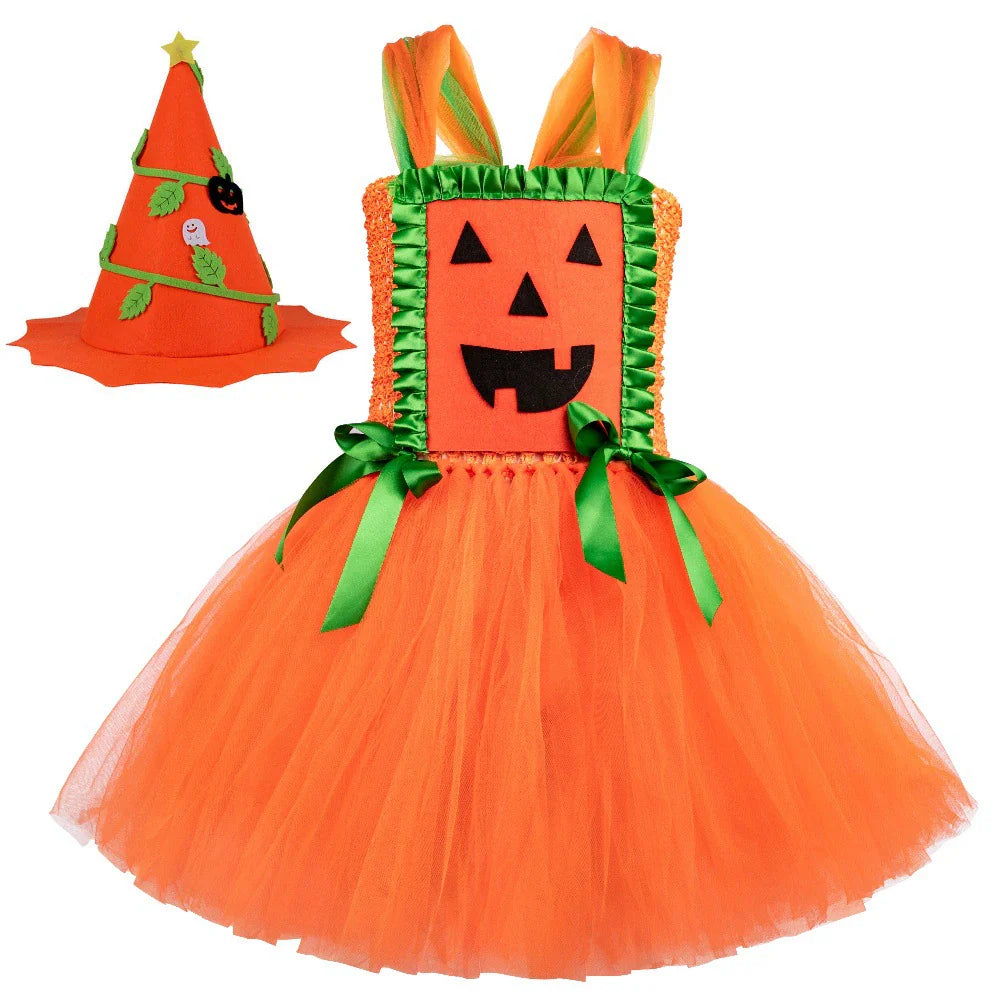 Arrival Girls’ Halloween Pumpkin Pattern Dress – Princess Cosplay Costume Set Party, and Stage Performance, MyKids-USA®, Costume Dresses, MyKids-USA - Size/Age - S (1-2Y) - Color - Green -  -  - TR2508202028-C.