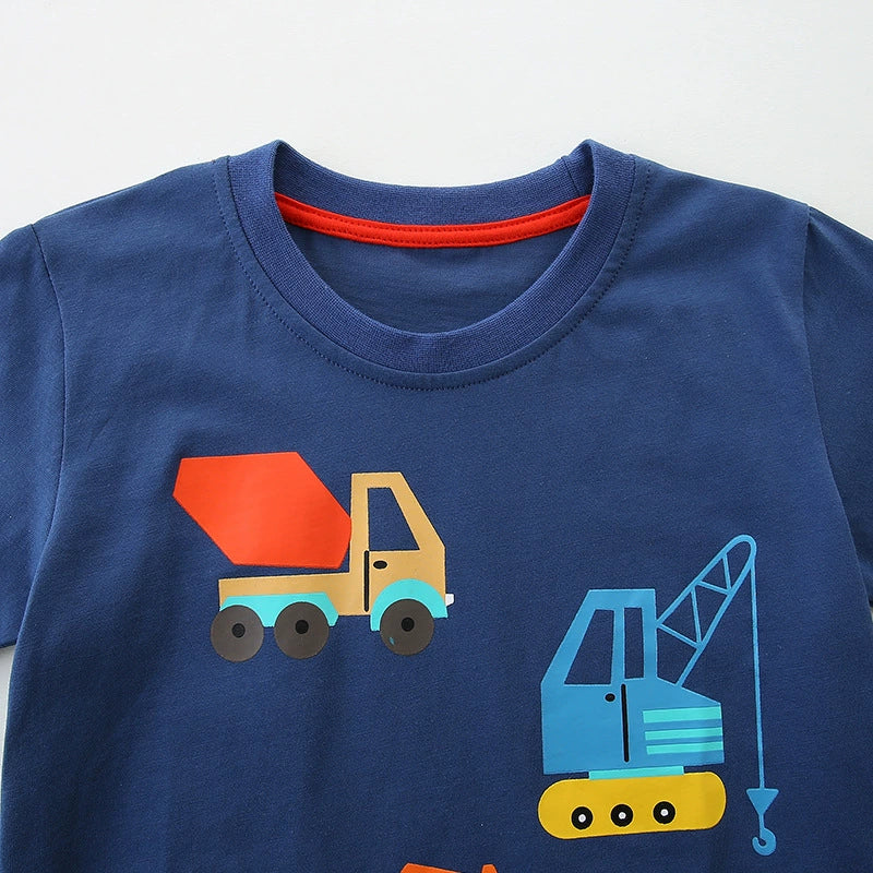 Summer Boys’ Engineering Vehicles Cartoon Pattern T-shirt in European and American Style, MyKids-USA®, Baby & Toddler Tops, MyKids-USA -  -  -  -  -  -  - .