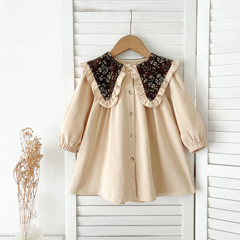 Autumn Vintage Flowers Pattern Embroidery Collar Baby Kids Girls bodysuit and Dress – Princess Sister Matching Set