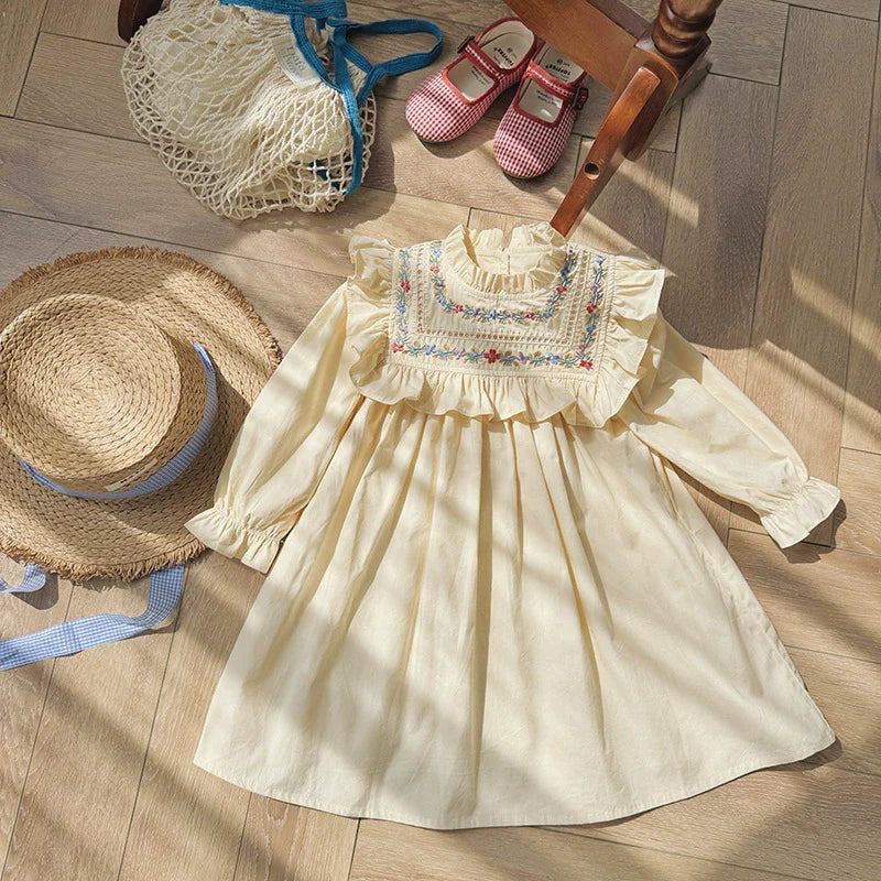 Arrival Autumn Girls Flowers Embroidery Pattern Long Sleeves Ruffle Neck Dress, MyKids-USA®, Baby & Toddler Dresses, MyKids-USA -  -  -  -  -  -  - .