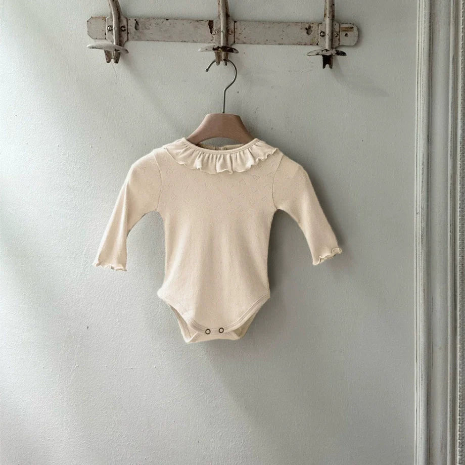 Arrival Baby Unisex Solid Color Long Sleeves bodysuit with Ruffle Collar
