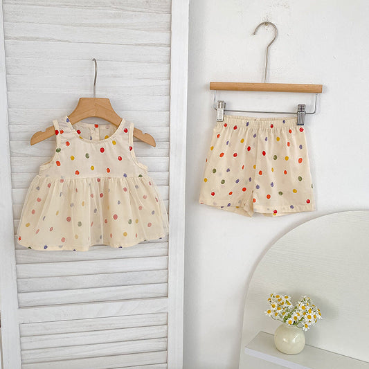 Summer Baby Kids Polka Dots Pattern Sleeveless Top and Shorts Clothing Set or bodysuit for Girls