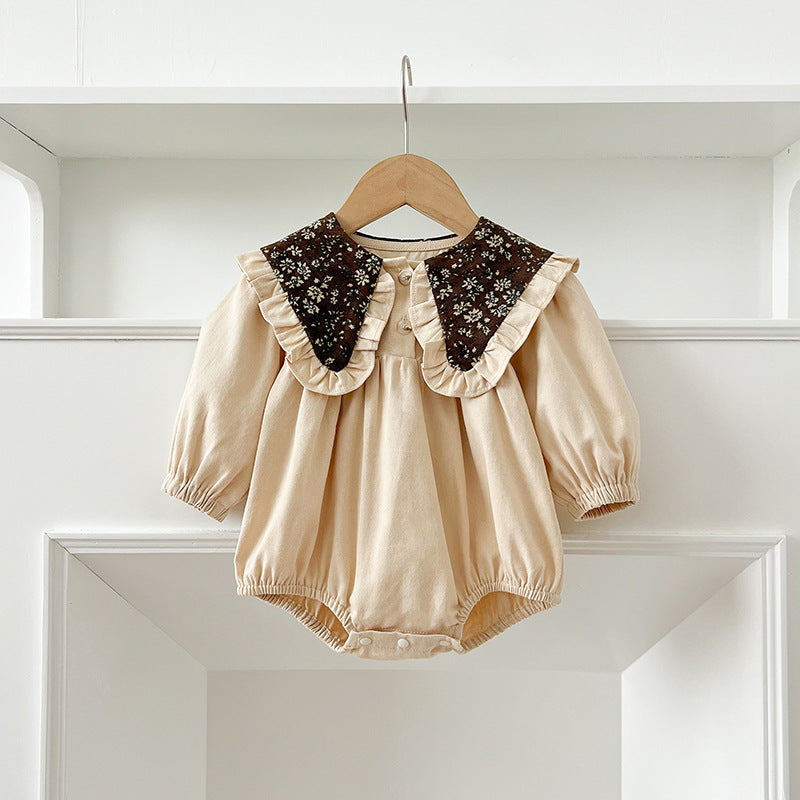 Autumn Vintage Flowers Pattern Embroidery Collar Baby Kids Girls bodysuit and Dress – Princess Sister Matching Set