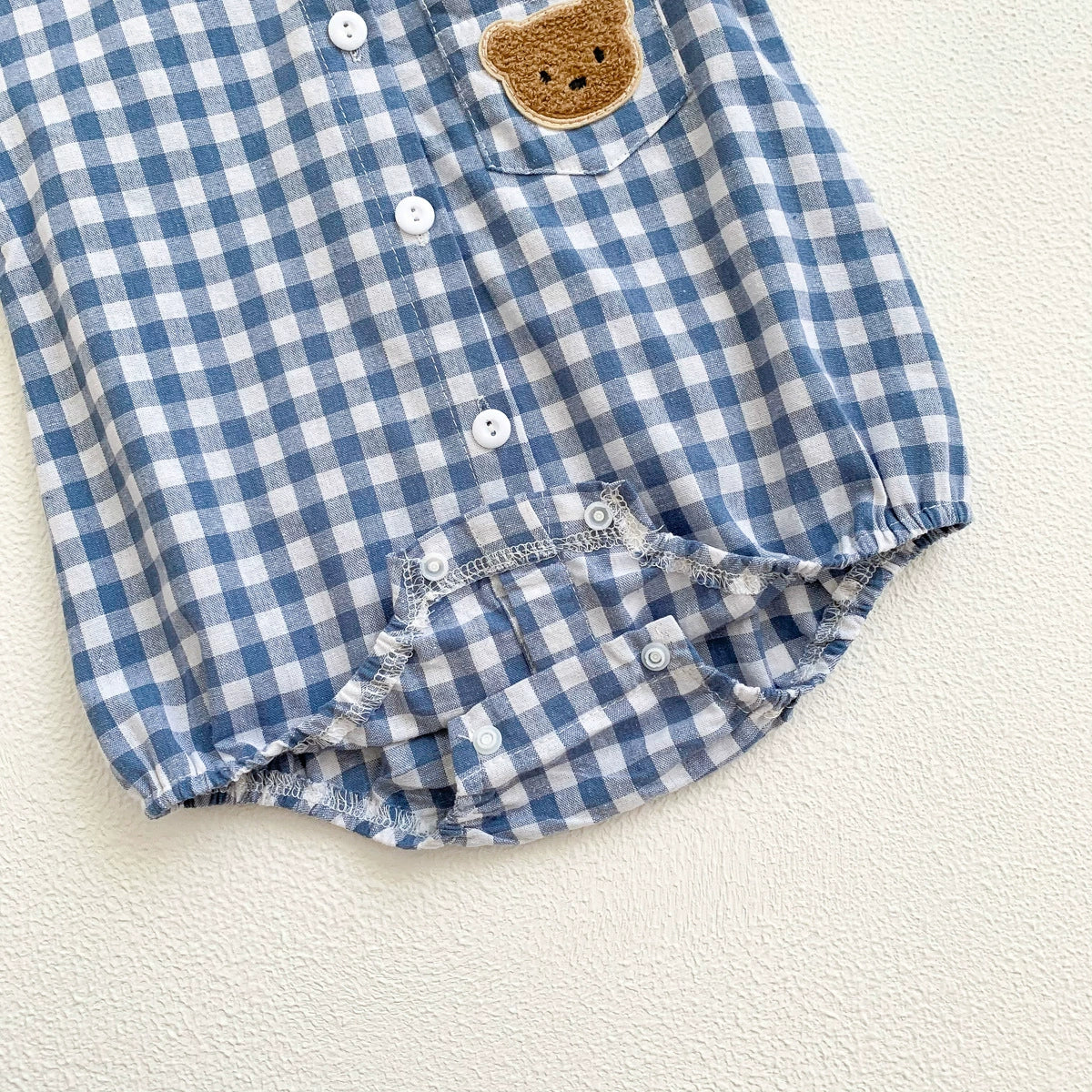 Summer Arrival Baby Boys Plaid and Teddy Bear Pattern Short Sleeves bodysuit with Turn-down Collar, MyKids-USA®, Baby One-Pieces, MyKids-USA -  -  -  -  -  -  - .