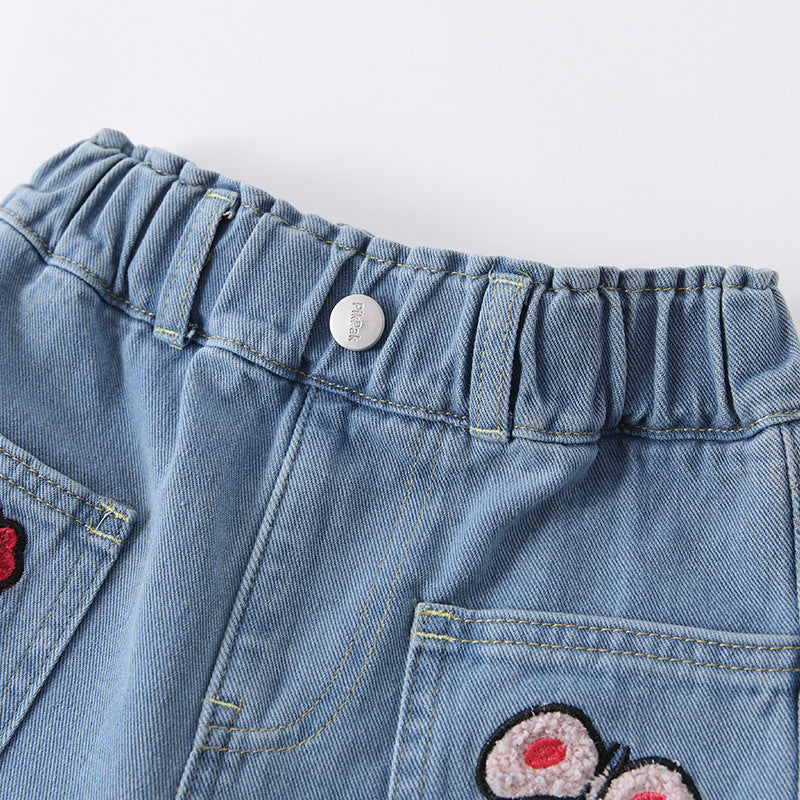 Arrival Autumn Girls Flowers Pattern Denim Pants, MyKids-USA®, Jeans, MyKids-USA -  -  -  -  -  -  - .