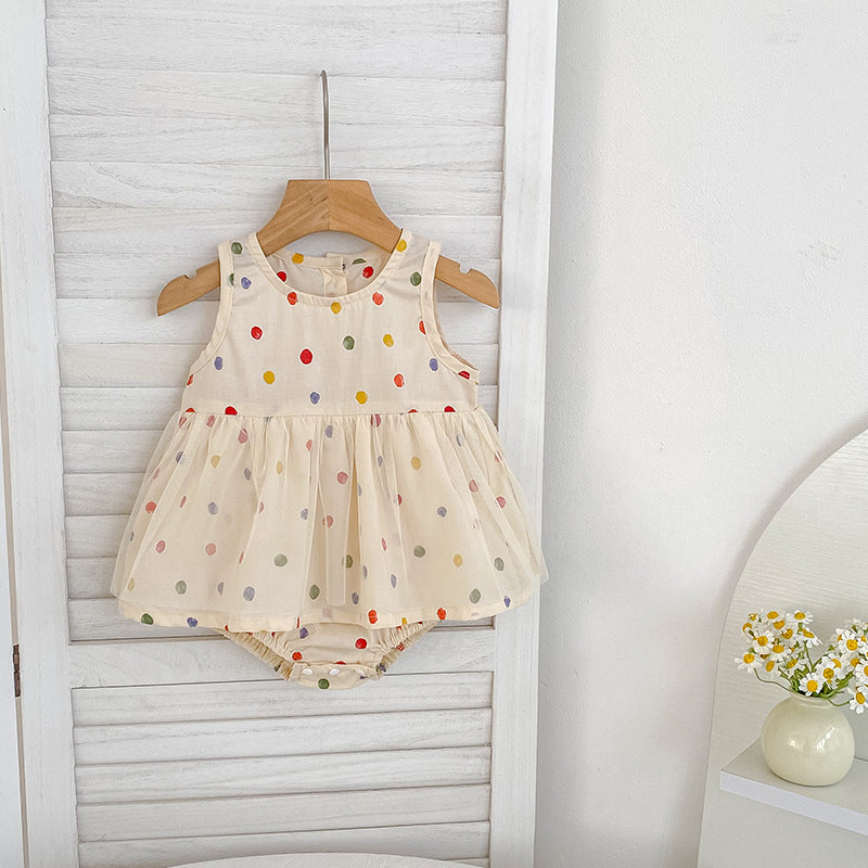 Summer Baby Kids Polka Dots Pattern Sleeveless Top and Shorts Clothing Set or bodysuit for Girls