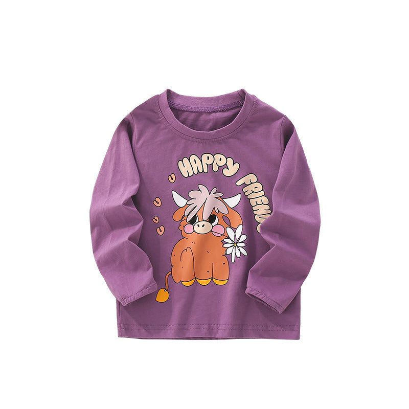 Autumn and Spring Arrival Animals Cartoon Pattern Long Sleeves Top for Stylish Boys, MyKids-USA®, T-Shirts, MyKids-USA - Size/Age - 100 (2-3Y) - Color - Purple -  -  - TR2509182328-A.
