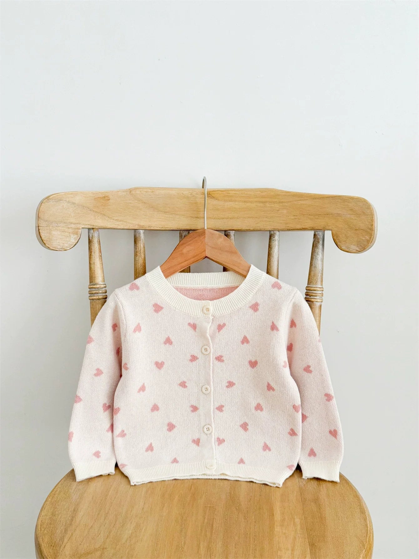 Spring Arrival Baby Kids Girls Comfortable Heart Pattern Knitted Long Sleeves Cardigan