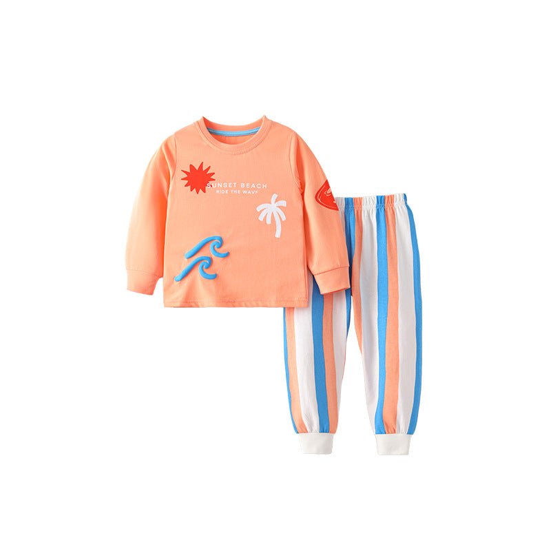 Spring and Autumn Boys Letters and Geometric Pattern Long Sleeves Top and Striped Pants Clothing Set, MyKids-USA®, Outfit Sets, MyKids-USA - Size/Age - 100 (2-3Y) - Color - Pink -  -  - TR2509242225-A.