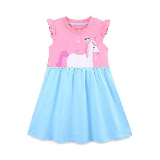 Cute Unicorn Cartoon Pattern Fly Sleeves Dress, MyKids-USA®, Baby & Toddler Dresses, MyKids-USA - Size/Age - 90 (12-24M) - Color - Pink -  -  - TR2506201802-A.