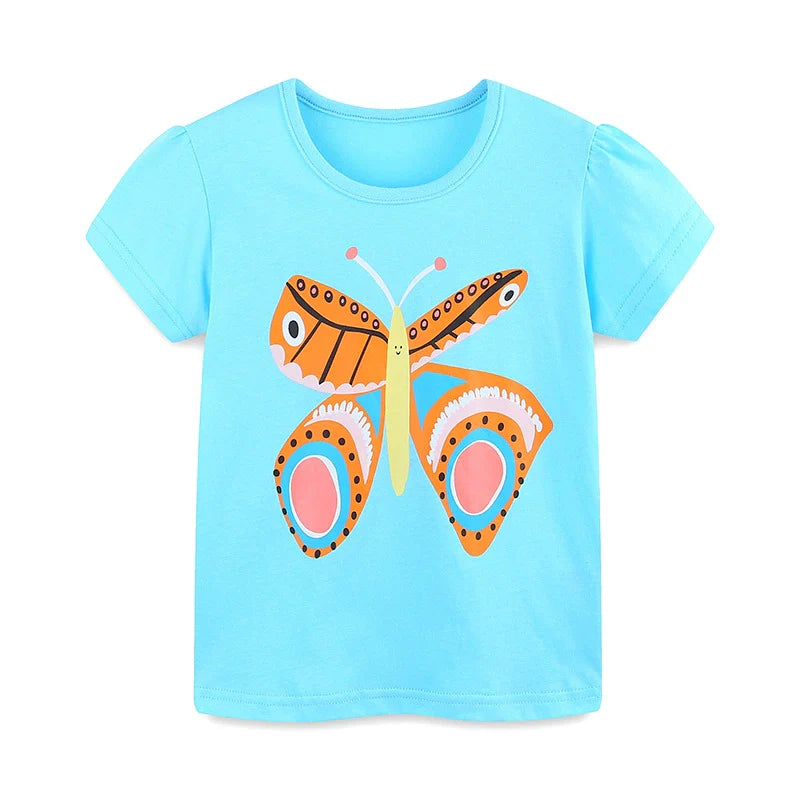 Summer Arrival Girls’ Butterfly Cartoon Pattern Short Sleeves T-shirt in European and American Style, MyKids-USA®, T-Shirts, MyKids-USA - Size/Age - 90 (12-24M) - Color - Blue -  -  - TR2506242227-A.