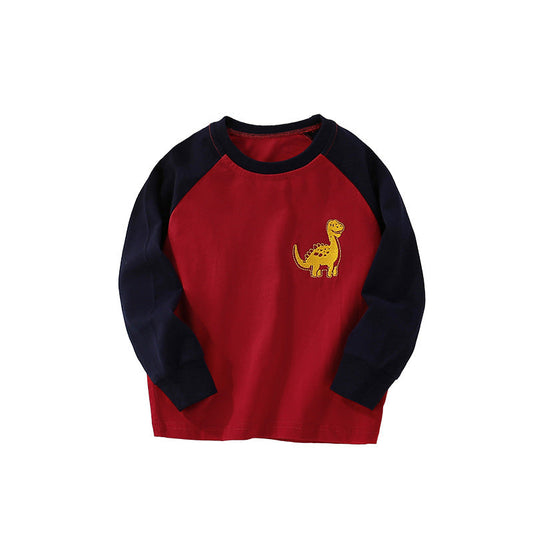 Autumn and Spring Arrival Animals Cartoon Pattern Long Sleeves Color Patchwork Top for Stylish Boys, MyKids-USA®, Shirts, MyKids-USA - Size/Age - 100 (2-3Y) - Color - Red -  -  - TR2509182338-A.