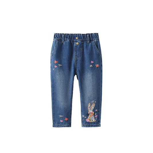 Arrival Autumn Girls Colorful Flowers Pattern Denim Pants, MyKids-USA®, Jeans, MyKids-USA - Size/Age - 100 (2-3Y) - Color - Blue -  -  - TR2509242258-A.