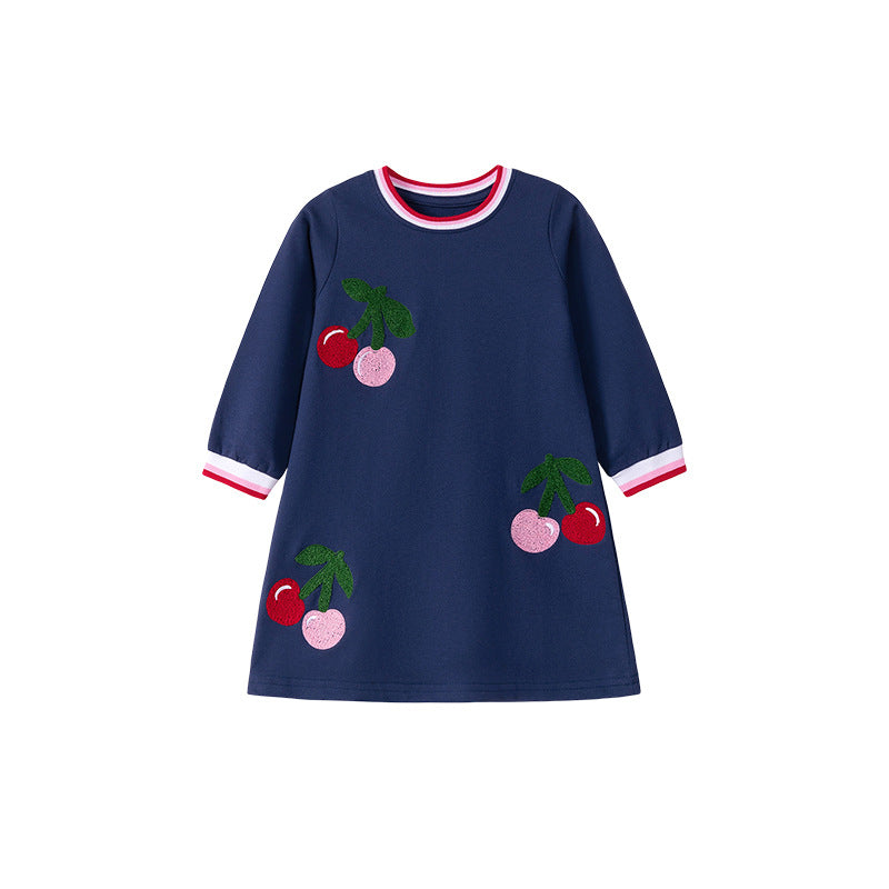 Autumn Arrival Cherry Pattern Long Sleeves Striped Crew Neck Dress for Stylish Girls, MyKids-USA®, Baby & Toddler Dresses, MyKids-USA -  -  -  -  -  -  - .