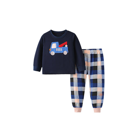 Spring and Autumn Boys Cartoon Pattern Long Sleeves Top and Plaid Pants Clothing Set, MyKids-USA®, Outfit Sets, MyKids-USA - Size/Age - 100 (2-3Y) - Color - Black -  -  - TR2509252311-A.