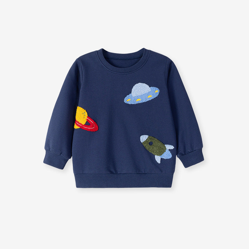 Autumn Arrival Kids Boys Rocket and Planet Cartoon Pattern Crew Neck Long Sleeves Top Sweatshirt, MyKids-USA®, Sweatshirts, MyKids-USA -  -  -  -  -  -  - .