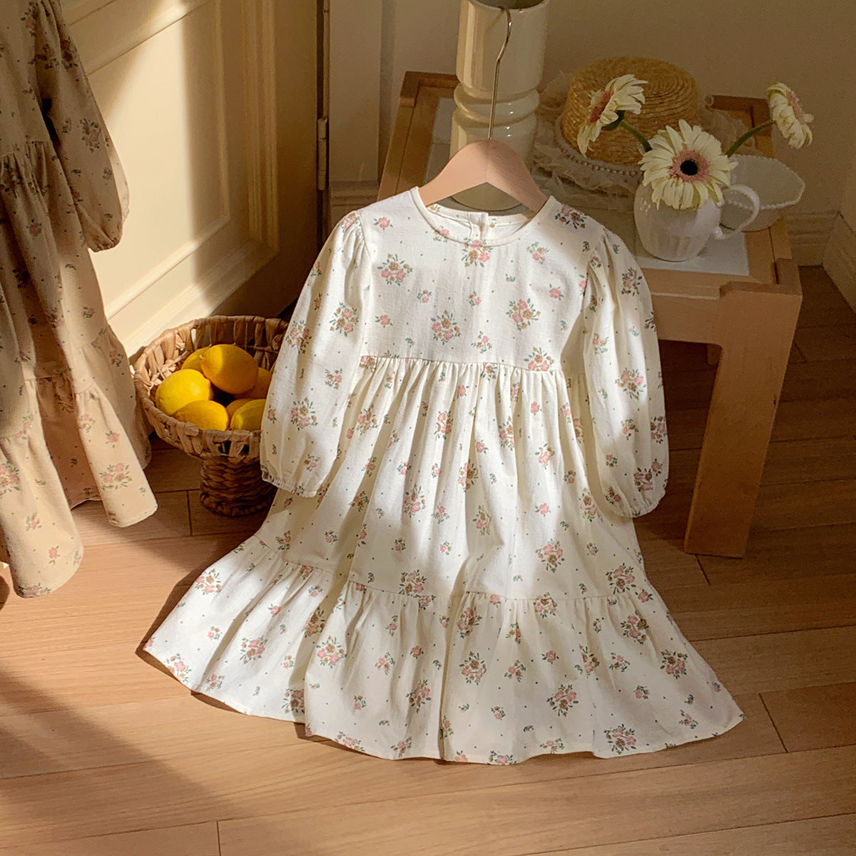 Arrival Autumn Girls French Style Cute Flowers Pattern Long Sleeves Dress, MyKids-USA®, Baby & Toddler Dresses, MyKids-USA - Size/Age - 90 (12-24M) - Color - Beige -  -  - TR2508272221-A.