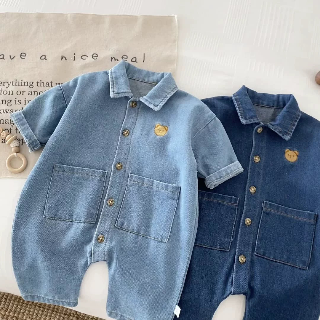 Autumn and Spring Arrival Baby Unisex Long Sleeves Cartoon Pattern Single Breasted Denim Rompers, MyKids-USA®, Bodysuits, MyKids-USA -  -  -  -  -  -  - .
