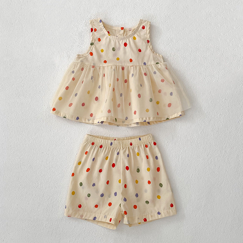 Summer Baby Kids Polka Dots Pattern Sleeveless Top and Shorts Clothing Set or bodysuit for Girls