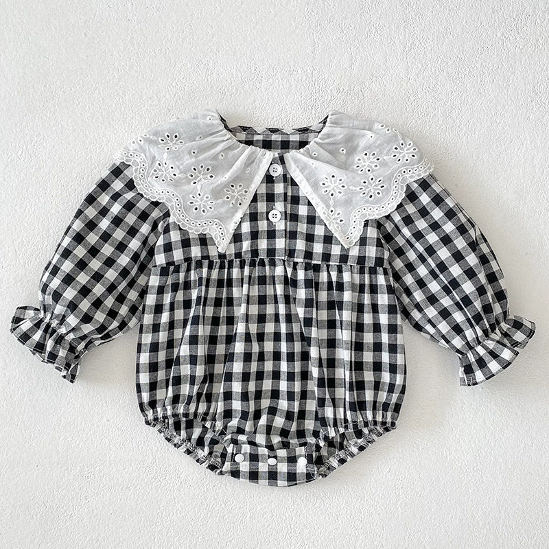 Autumn Baby Girls French-style Flowers Pattern Collar Long Sleeves Plaid bodysuit and Dress – Princess Sister Matching Set, MyKids-USA®, Baby & Toddler Outfits, MyKids-USA - Size/Age - 66 (3-6M) - Color - Black -  -  - TR2506232104-A.