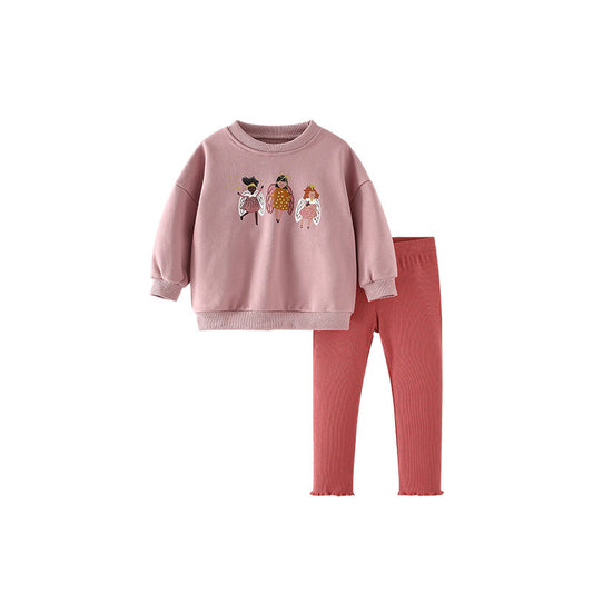 Spring and Autumn Girls Cartoon Pattern Long Sleeves Pullover and Pants Clothing Set, MyKids-USA®, Baby & Toddler Outfits, MyKids-USA - Size/Age - 100 (2-3Y) - Color - Pink -  -  - TR2509172247-A.