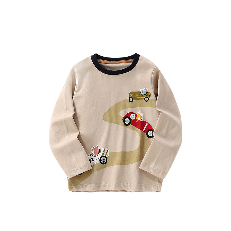 Autumn and Spring Arrival Vehicles Cartoon Pattern Long Sleeves Top for Stylish Boys, MyKids-USA®, Shirts, MyKids-USA - Size/Age - 100 (2-3Y) - Color - Apricot -  -  - TR2509182340-A.