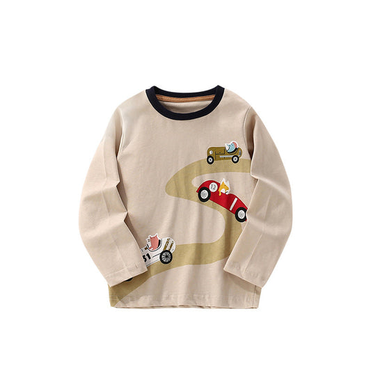 Autumn and Spring Arrival Vehicles Cartoon Pattern Long Sleeves Top for Stylish Boys, MyKids-USA®, Shirts, MyKids-USA - Size/Age - 100 (2-3Y) - Color - Apricot -  -  - TR2509182340-A.